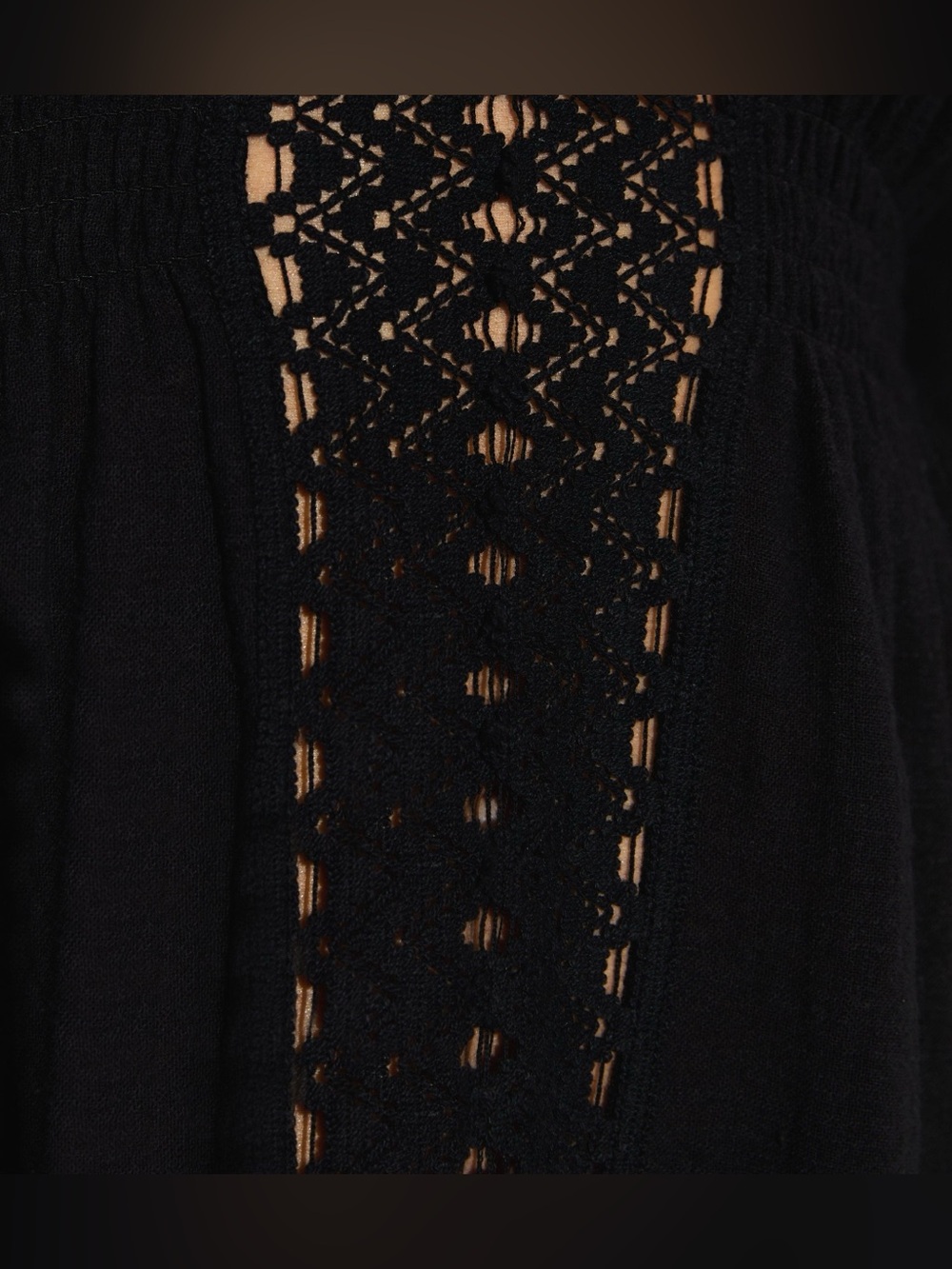 BLANCO 100% Cotton Boho Black Kimono Sleeve Tunic Dress Lace Accent Small - Picture 14 of 16